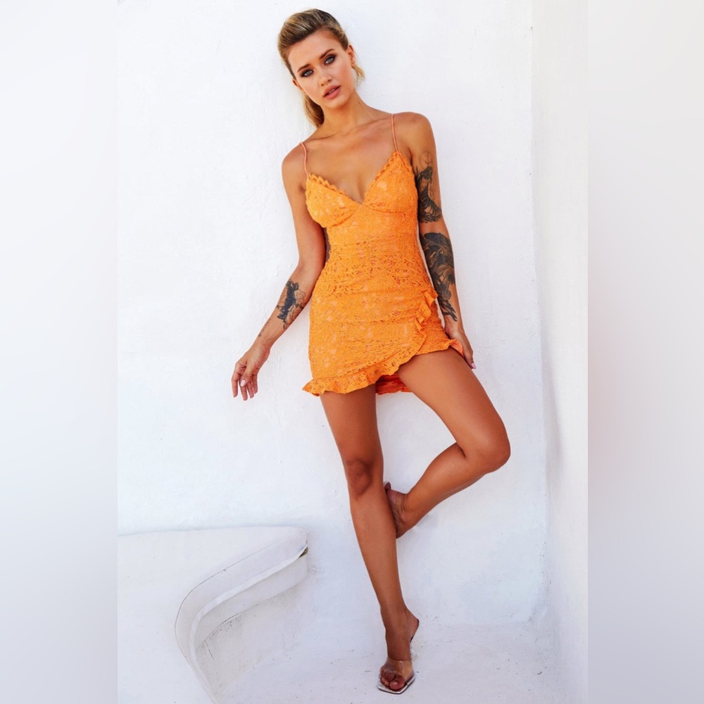 Women’s Sage + Paige Gracie Floral Lace Mini Dress Orange Size M NWOT